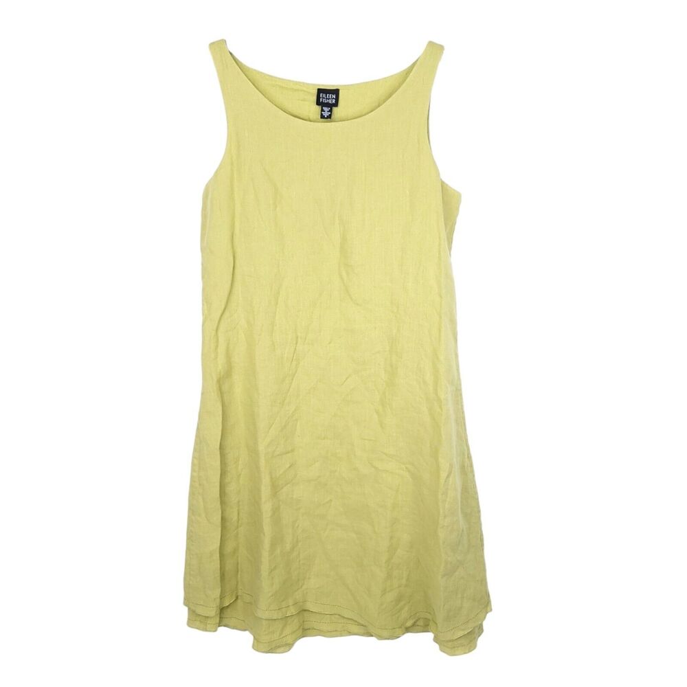 Eileen Fisher Dress Womens Small Midi Long Linen Sleeveless Shift Lagenlook